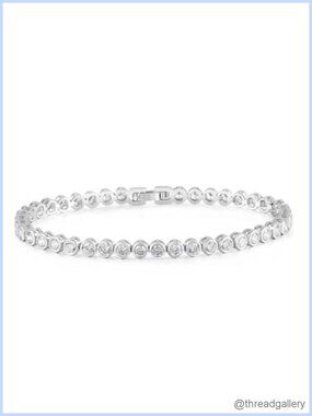 White Gold Plated Bezel Set 3mm Cubic Zirconia Tennis Bracelet for Women